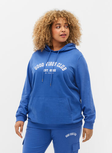 Sweatshirt met tekstopdruk en capuchon, Dazzling Blue, Model image number 0