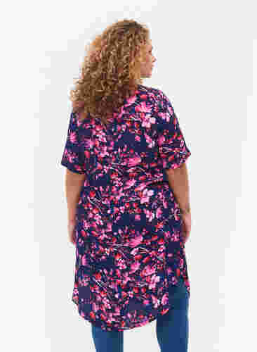 Midi-jurk van viscose met bloemenprint, B. Blue Pink Flower, Model image number 1
