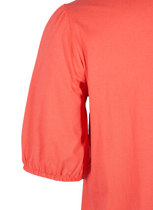 Katoenen t-shirt met elleboogmouwen, Hot Coral, Packshot image number 3