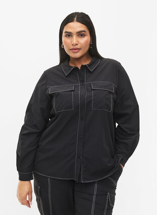 Shirt met contrasterende stiksels, Black, Model image number 0