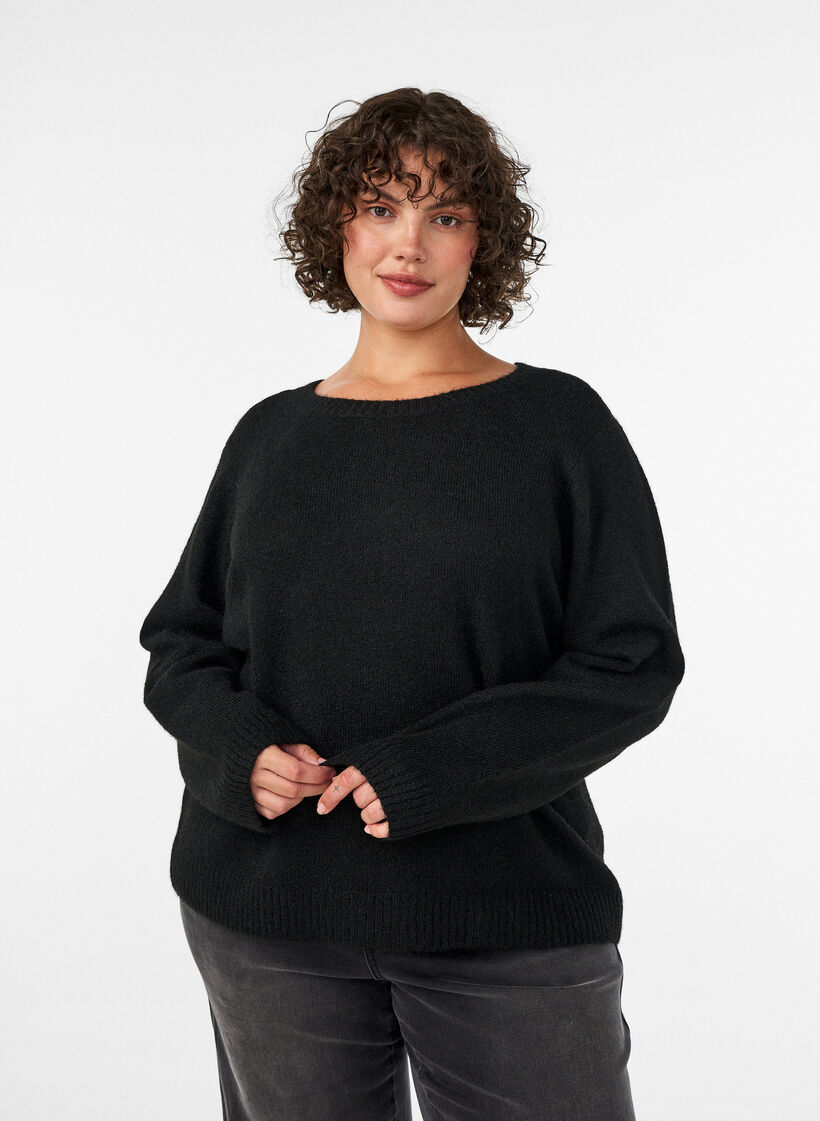 Jumper met ronde hals en losse pasvorm, Zwart, Model image number 0