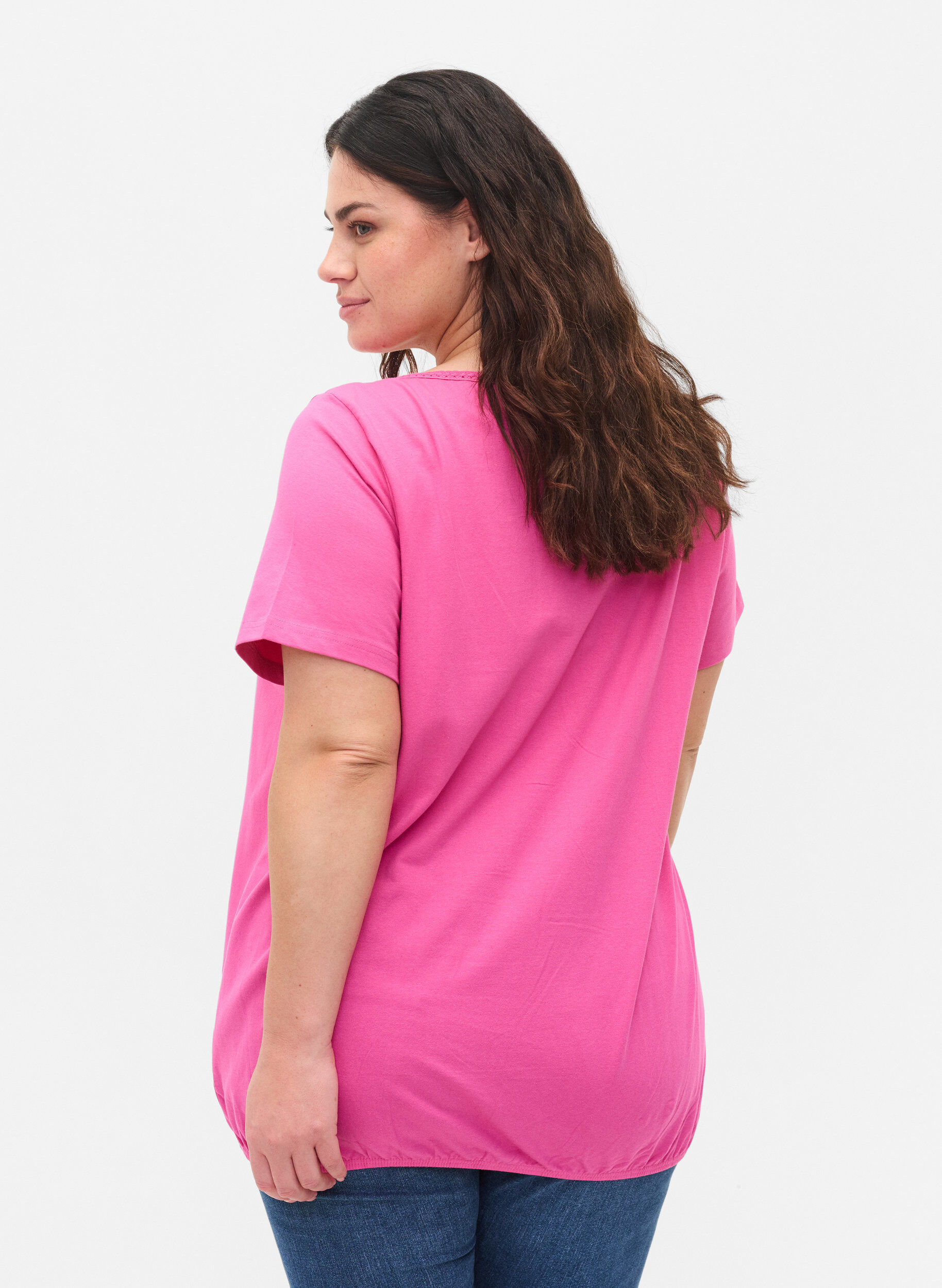 Zizzi Katoenen t-shirt met korte mouwen, Raspberry Rose, Model image number 1