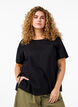 Blouse met korte mouwen van katoenmix met linnen en kanten details, Black, Model image number 0