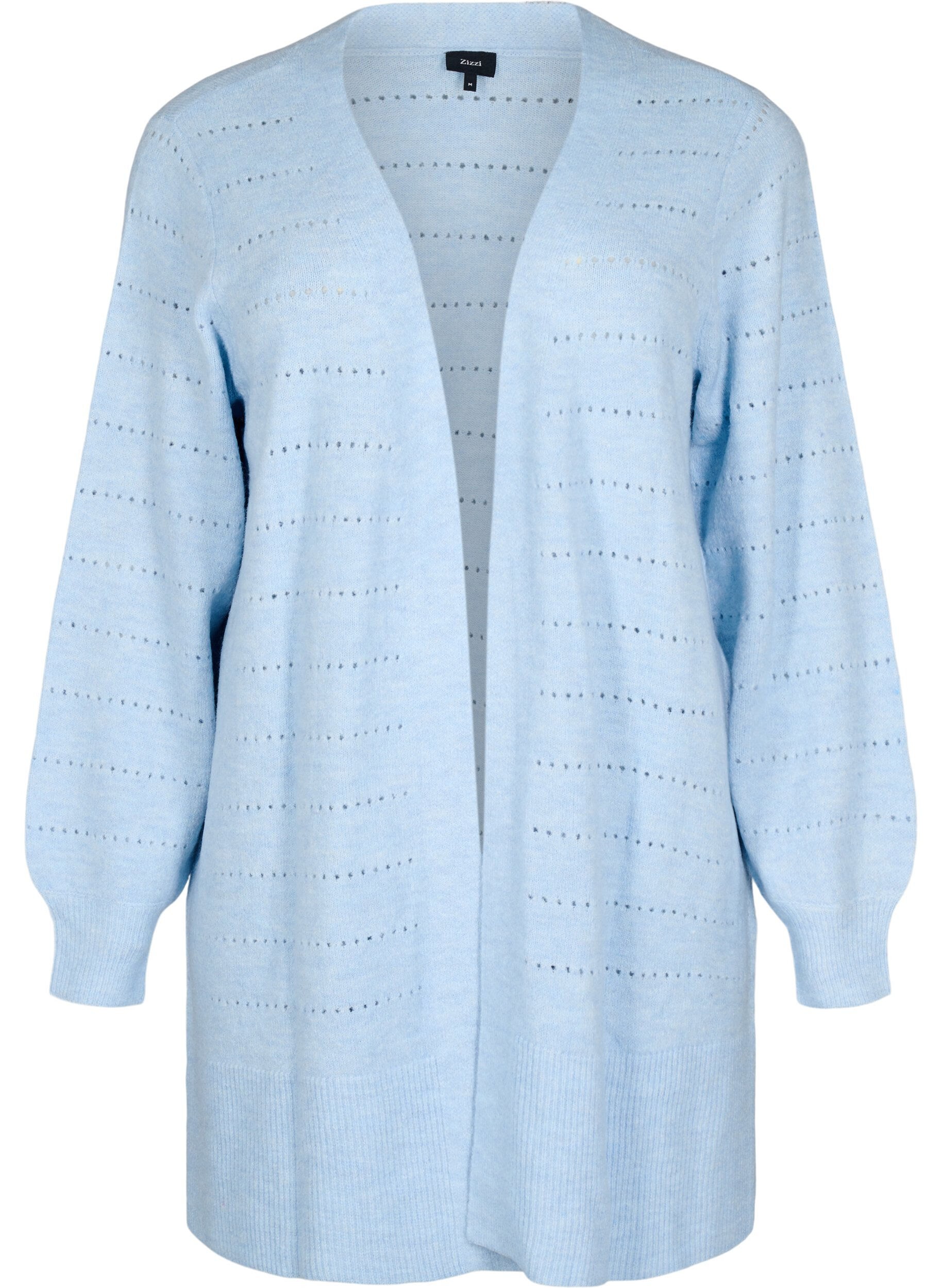 Zizzi Lange gebreide cardigan met een kantpatroon, Cashmere Blue Mel., Packshot image number 0