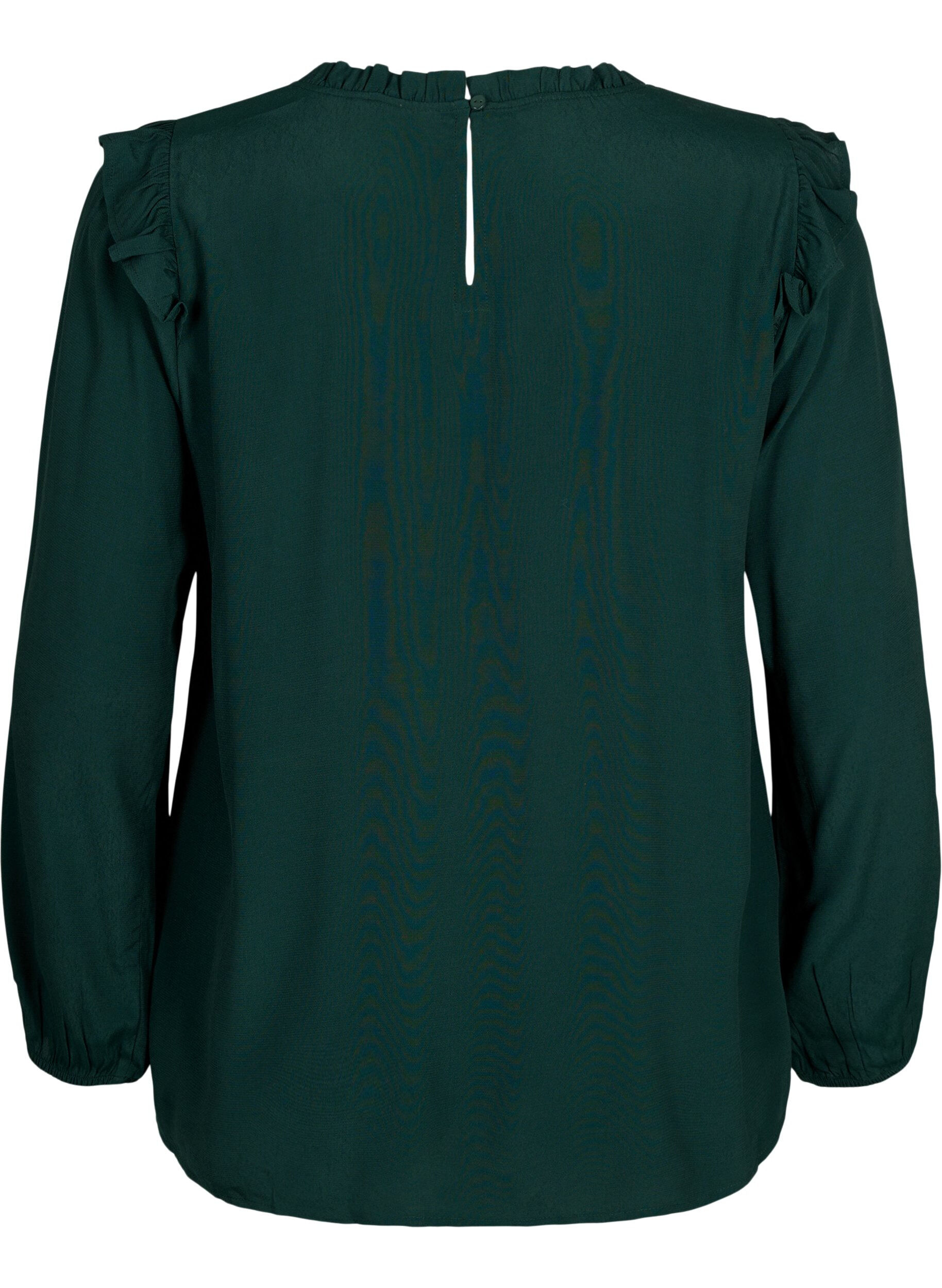Zizzi Viscose blouse met ruches en kant, Scarab, Packshot image number 1