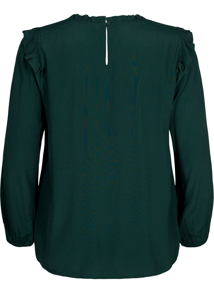 Viscose blouse met ruches en kant, Scarab, Packshot image number 1