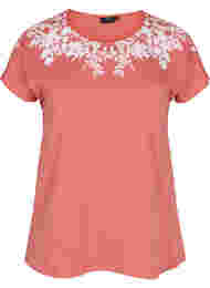 Katoenen t-shirt met print details, Faded RoseMel feath