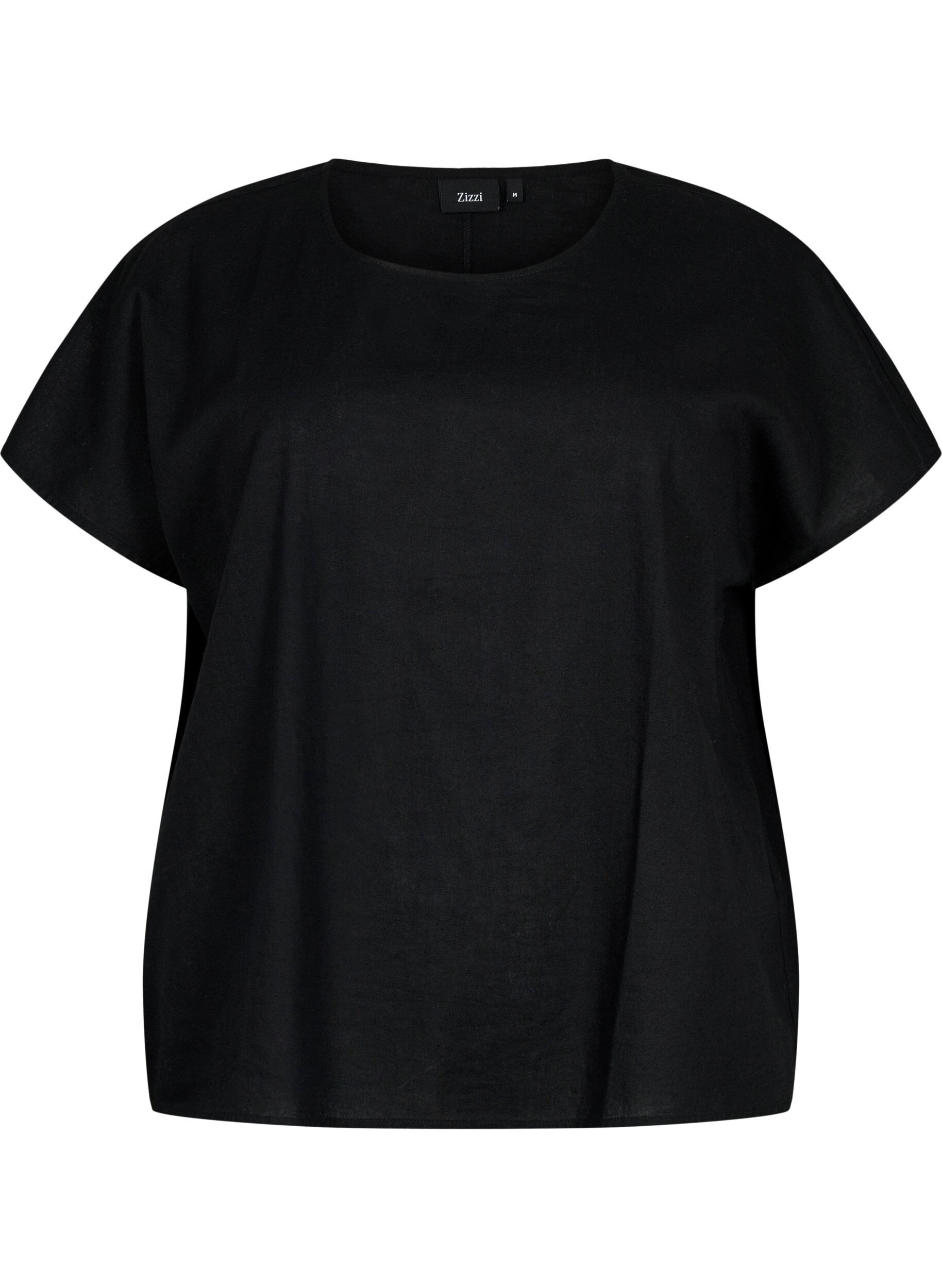 Zizzi Katoenen blouse met korte mouwen van katoenmix met linnen, Black, Packshot image number 0