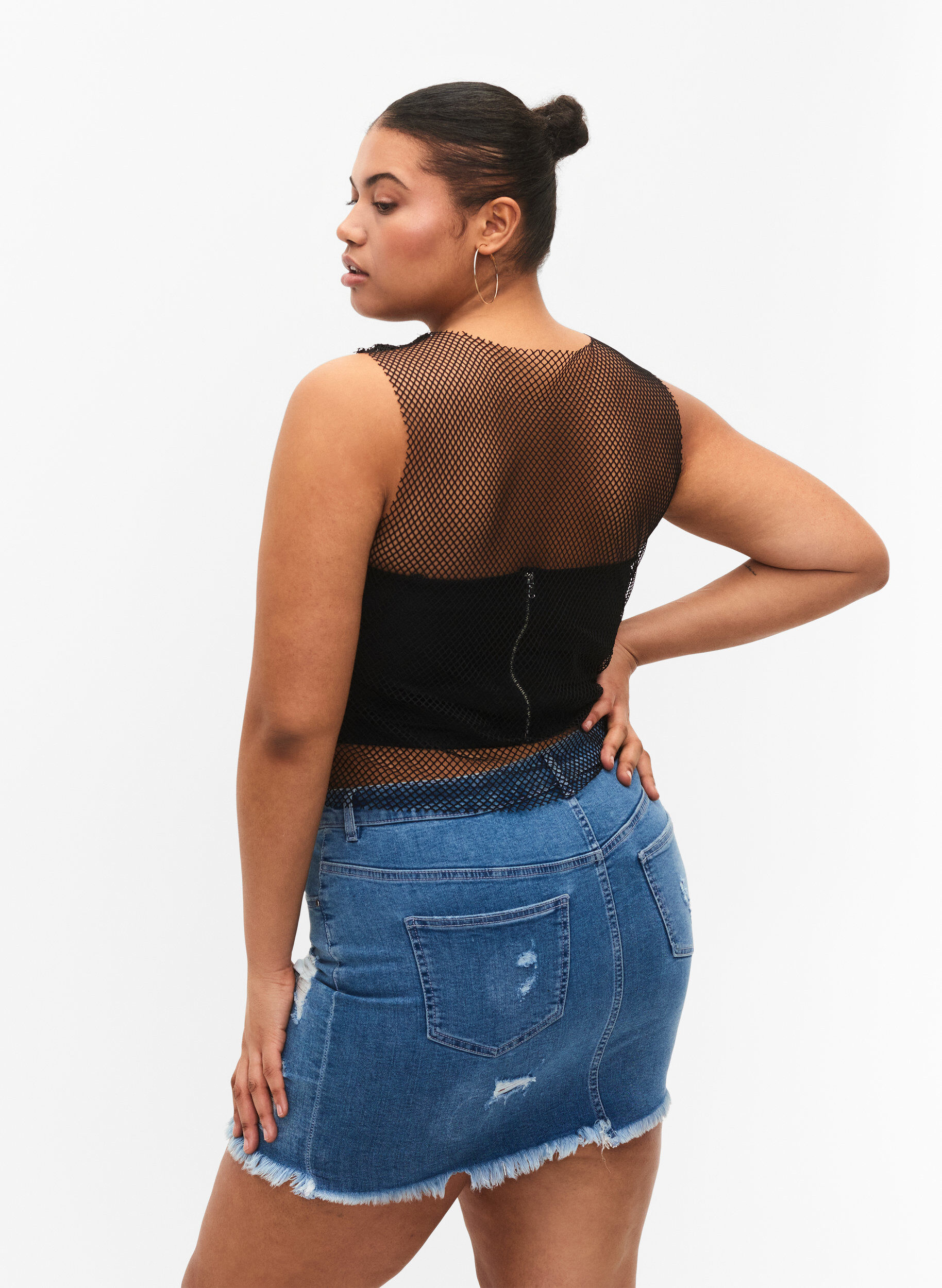 Zizzi Strakke denimrok met split, Blue denim, Model image number 1