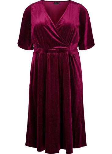 Velours jurk met v-hals en glitters, Winetasting, Packshot image number 0
