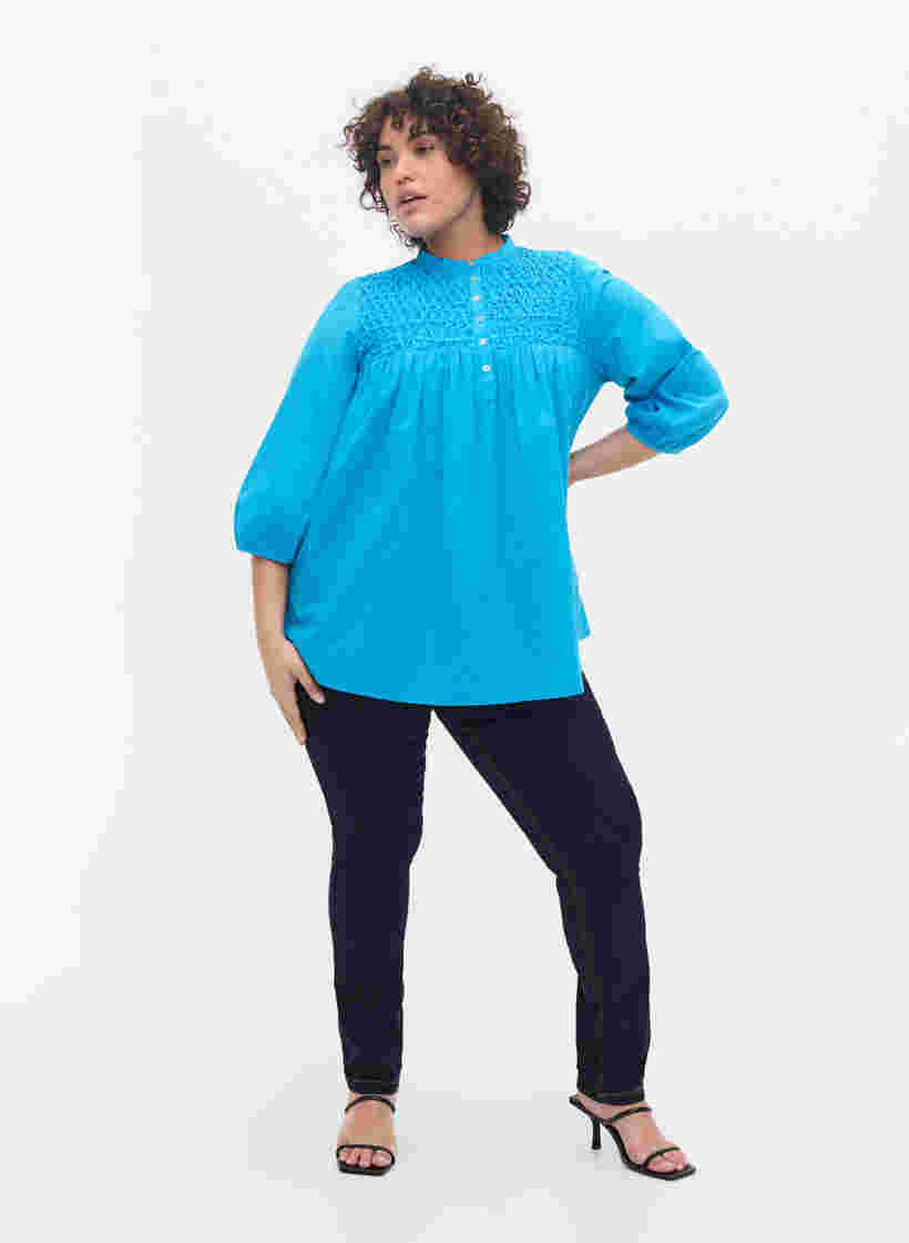 Extra slim fit Amy jeans met hoge taille, Blue denim, Model image number 2