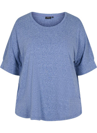 Gemêleerde blouse met korte mouwen, Twilight Blue Mel., Packshot image number 0