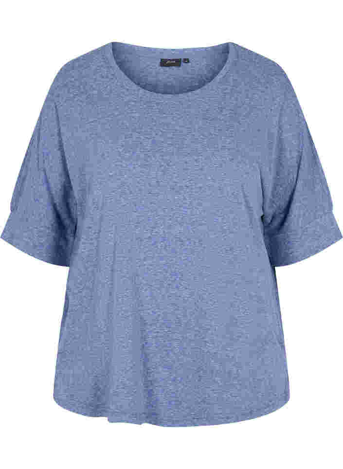 Gemêleerde blouse met korte mouwen, Twilight Blue Mel., Packshot image number 0