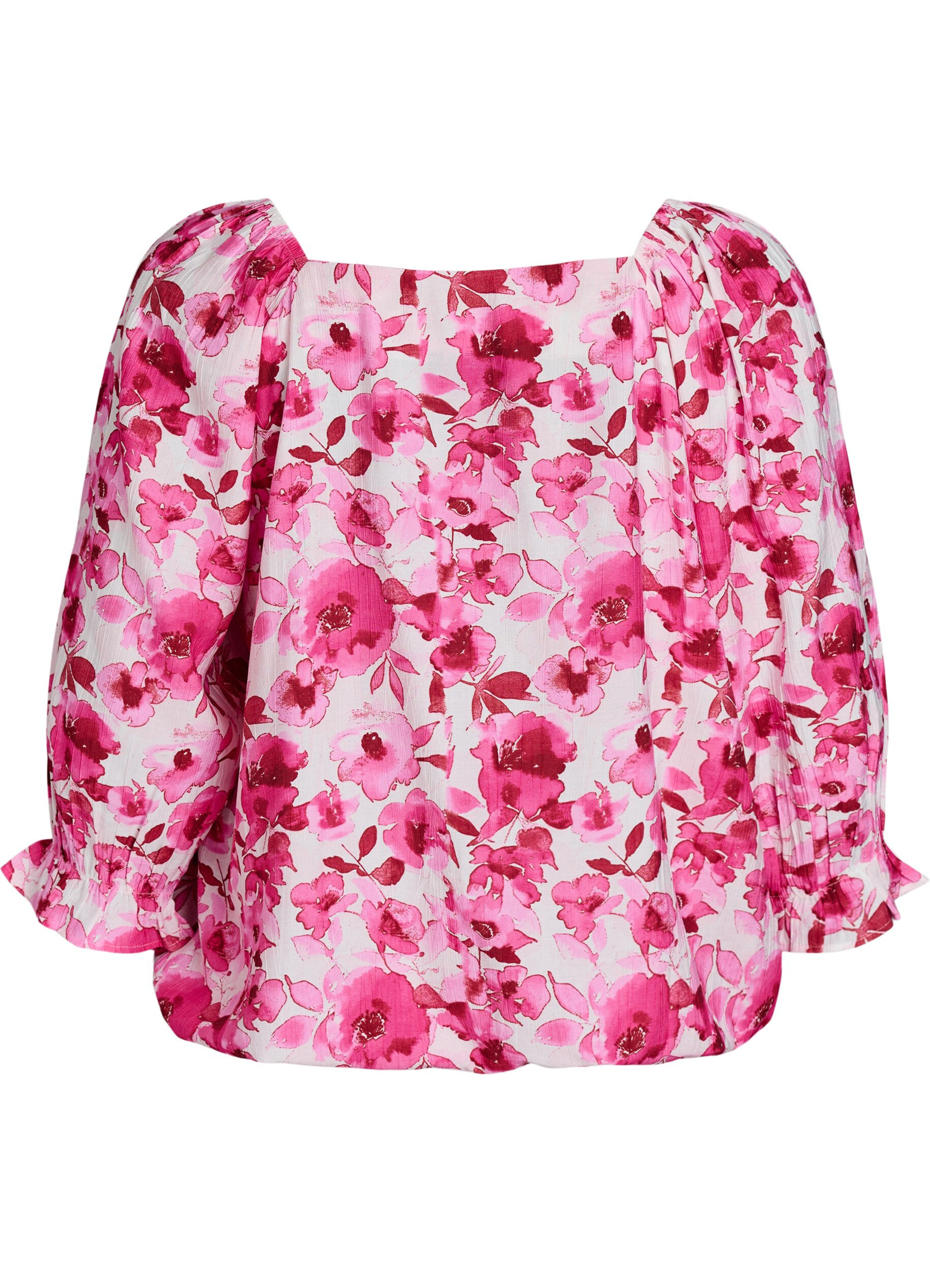 Zizzi Viscose blouse met een vierkante hals en 3/4-mouwen, Roze, Packshot image number 1