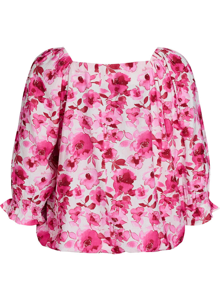 Viscose blouse met een vierkante hals en 3/4-mouwen, Roze, Packshot image number 1