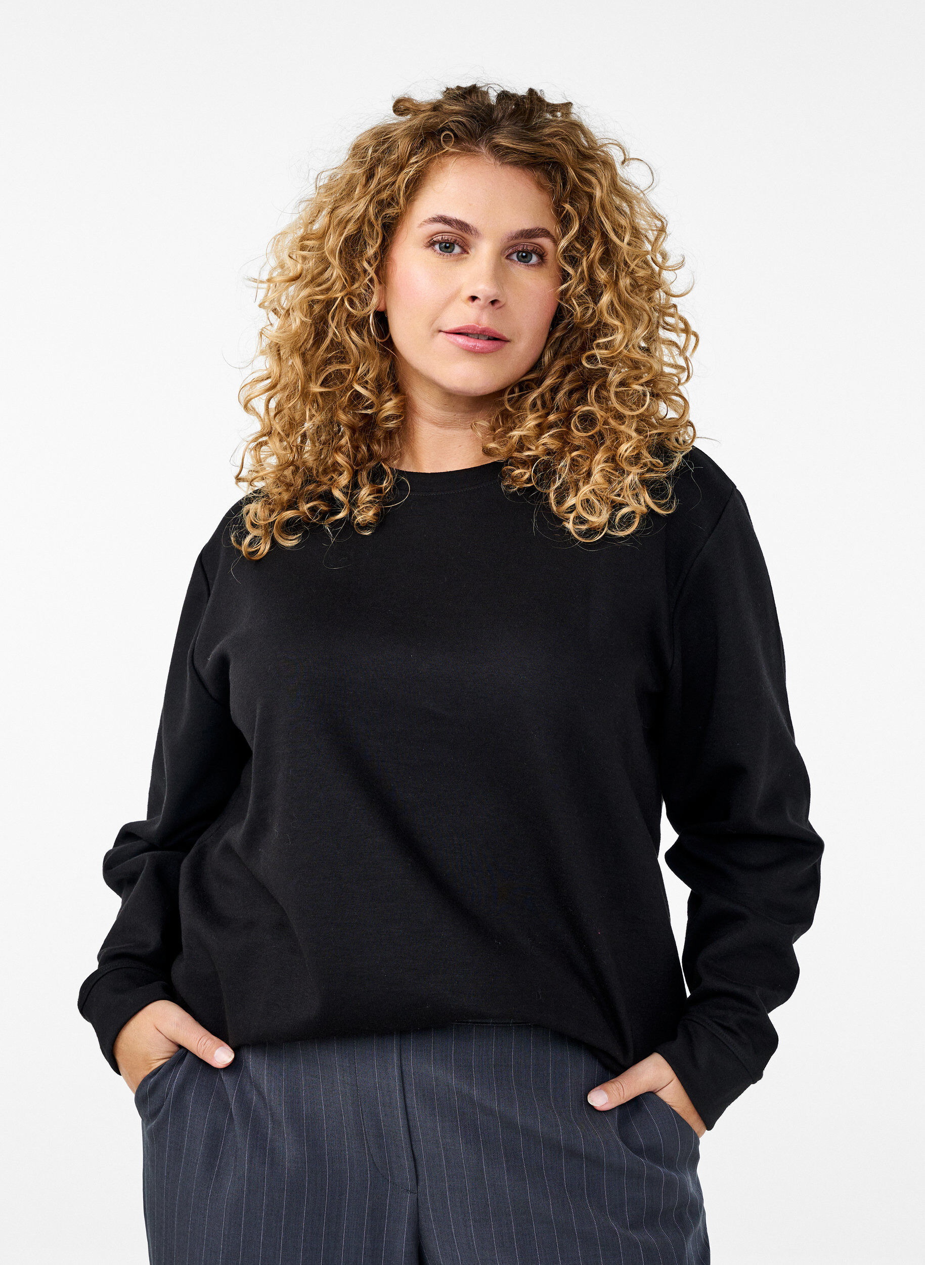 ZizziSweatshirt met ronde hals, Zwart, Model image number 0