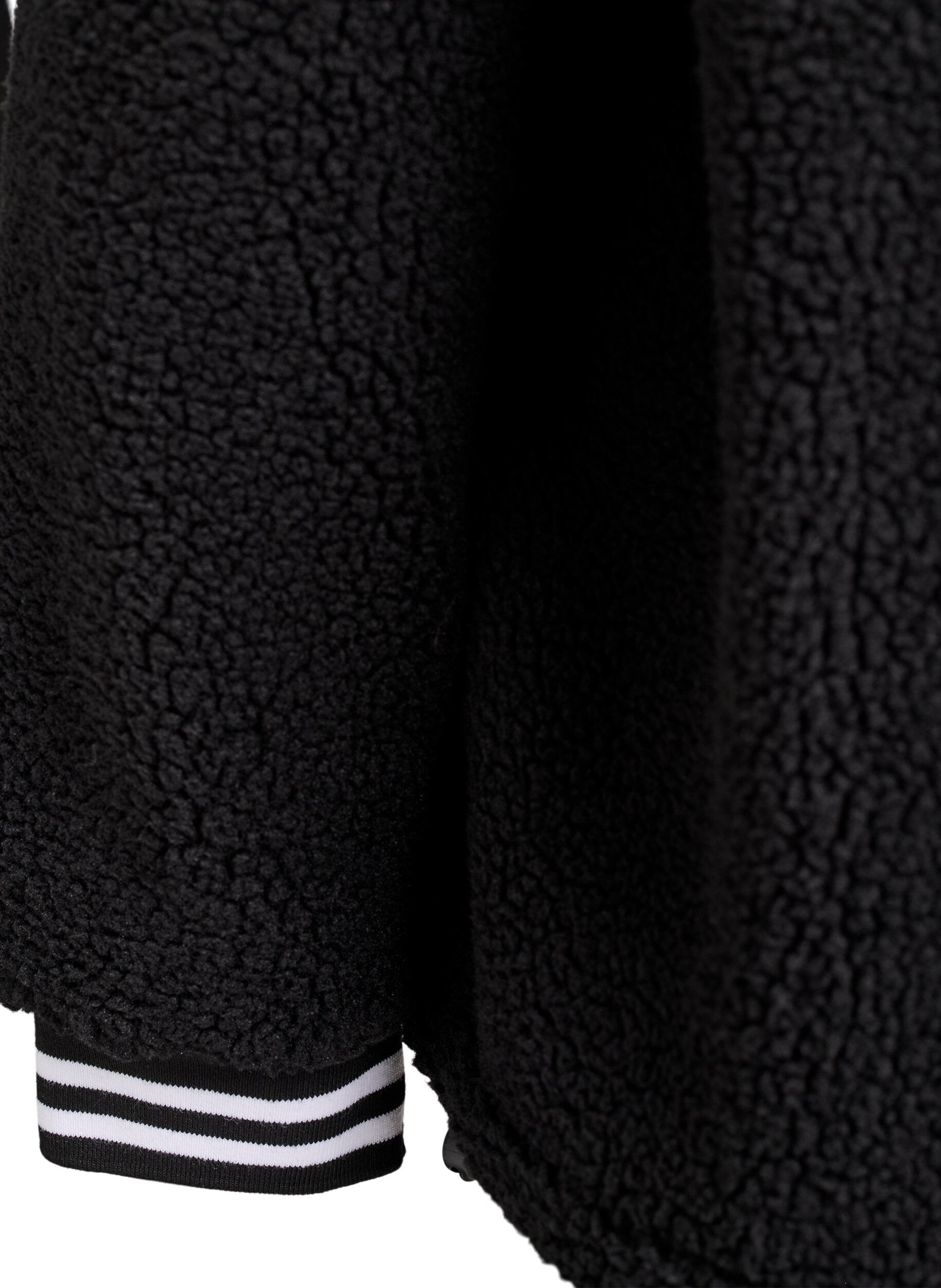Zizzi Teddyfleece jas met strependetails, Zwart, Packshot image number 3