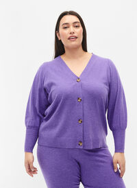 Gebreid vest met knoopsluiting, Purple Opulence Mel., Model