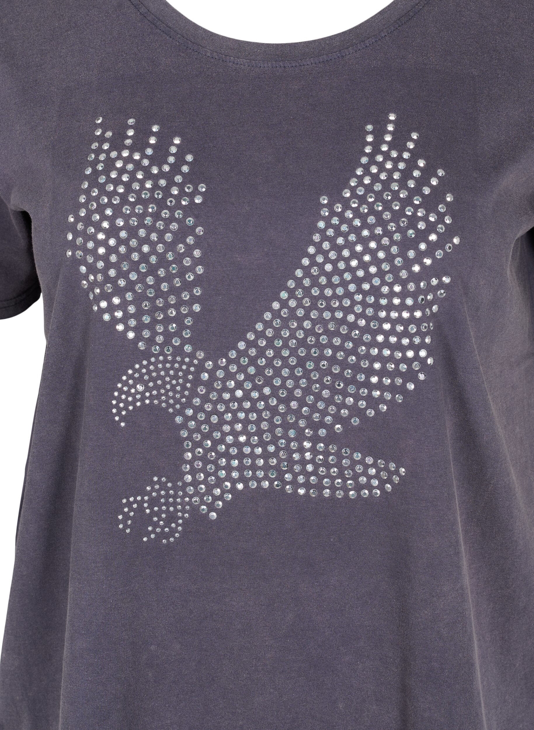Zizzi Katoenen t-shirt met acid wash en steentjes, Dark Grey Wash, Packshot image number 2