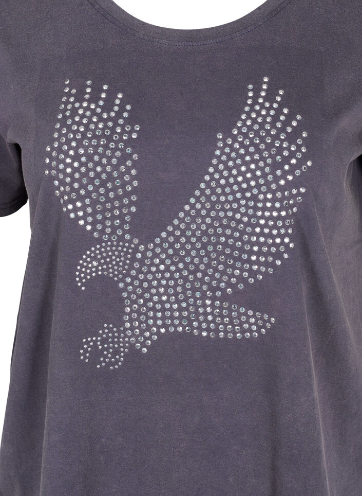 Katoenen t-shirt met acid wash en steentjes, Dark Grey Wash, Packshot image number 2