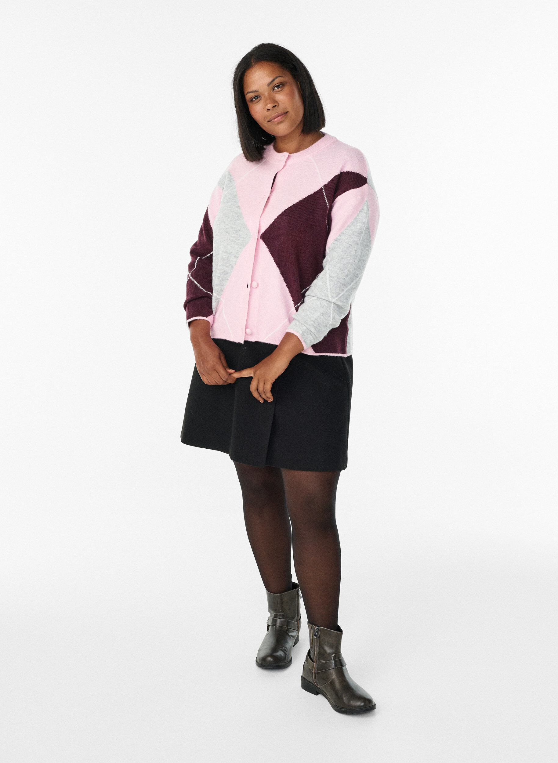 Zizzi Cardigan met argylepatroon en ronde hals, Roze, Model image number 1