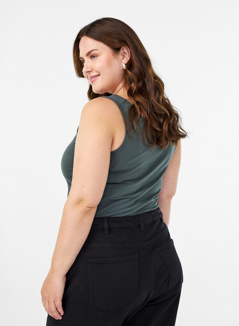 Effen gekleurd basic top in katoen, Groen, Model image number 2