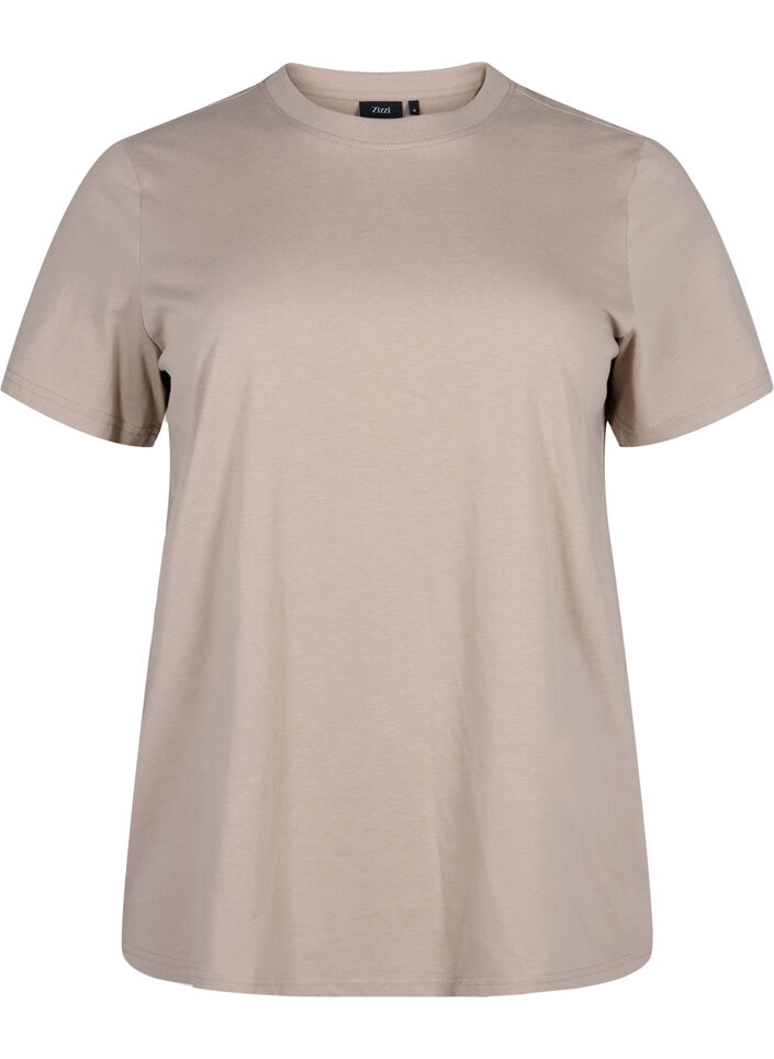 Basic katoenen T-shirt met ronde hals, Beige, Packshot image number 0