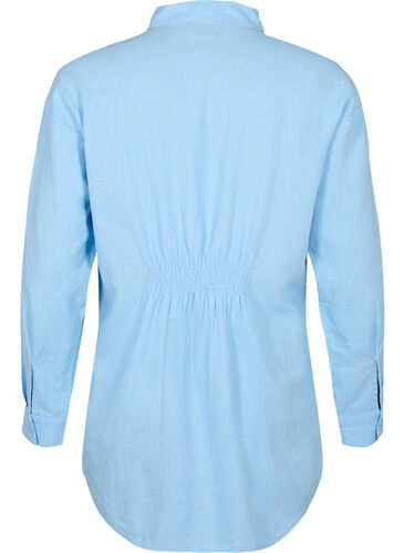 Long shirt in linen-viscose blend, Chambray Blue, Packshot image number 1