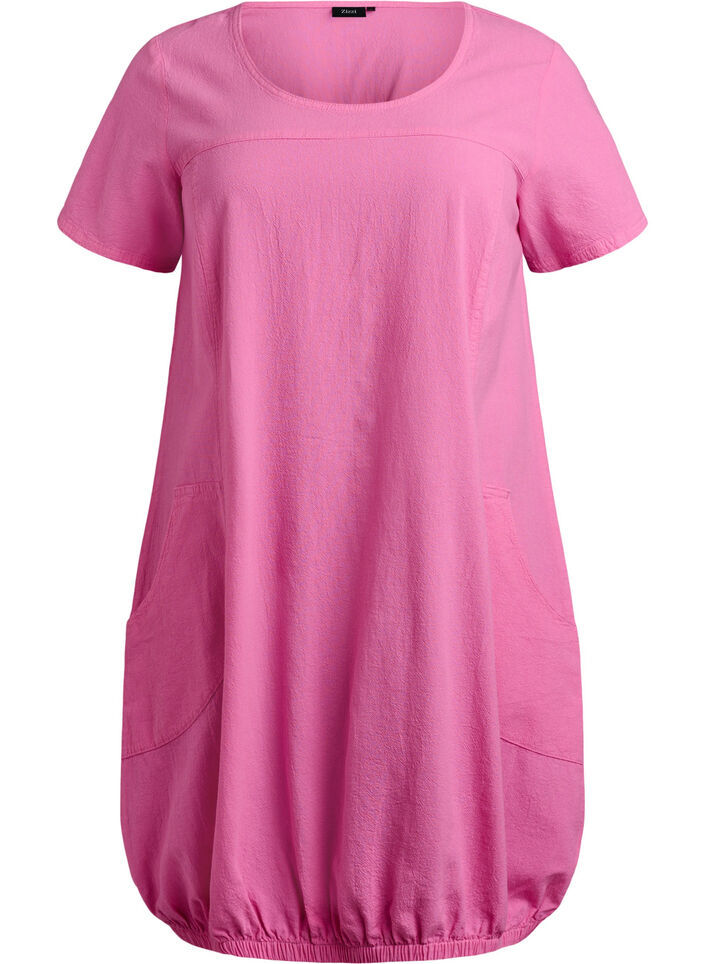 Katoenen jurk met korte mouwen, Roze, Packshot image number 0