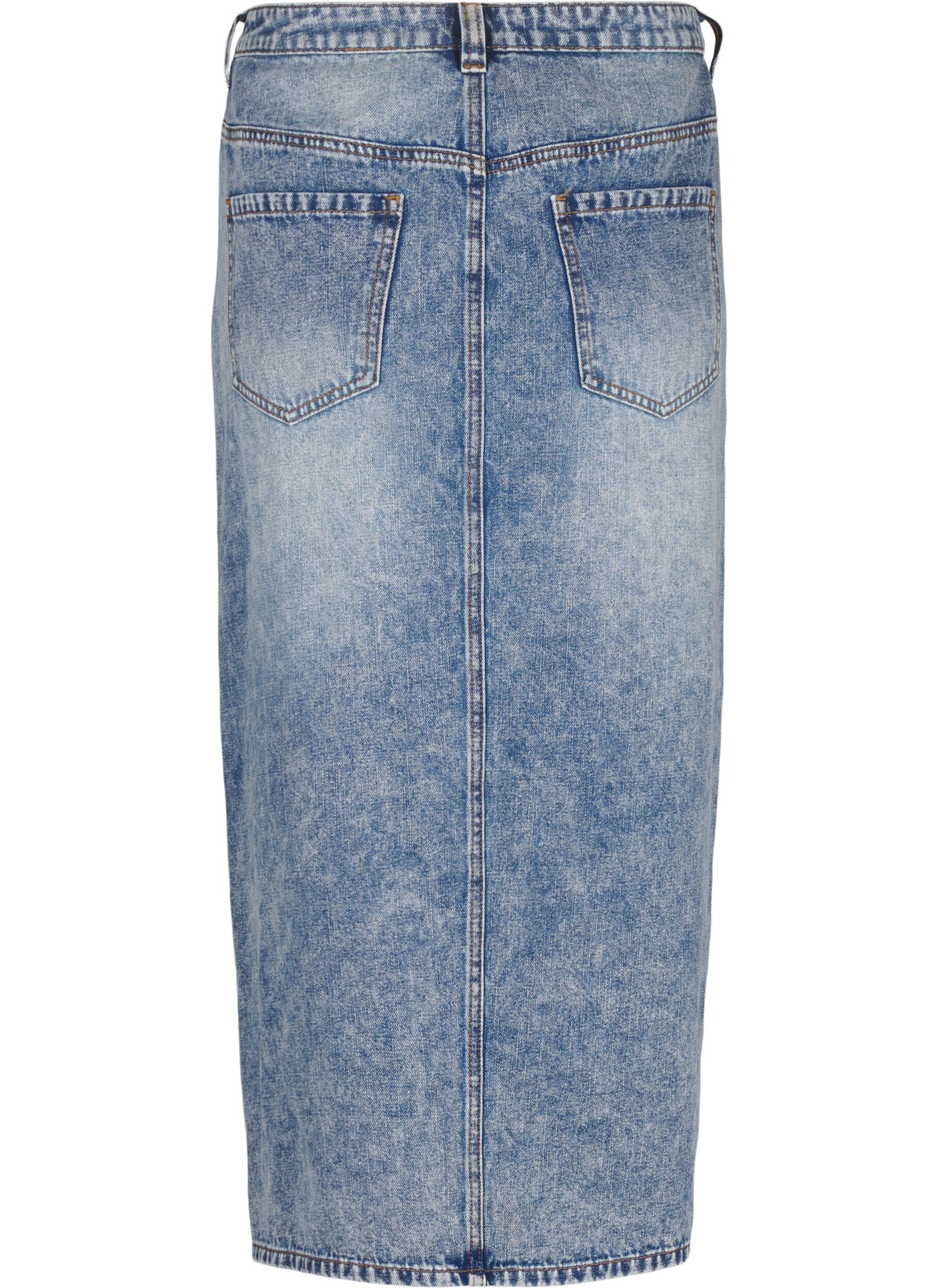 Zizzi Denim maxi rok met een voorsplit, Blauw, Packshot image number 1