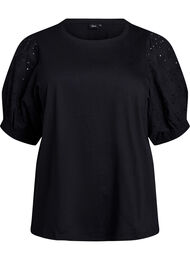 T-shirt met mouwen van broderie anglaise, Zwart
