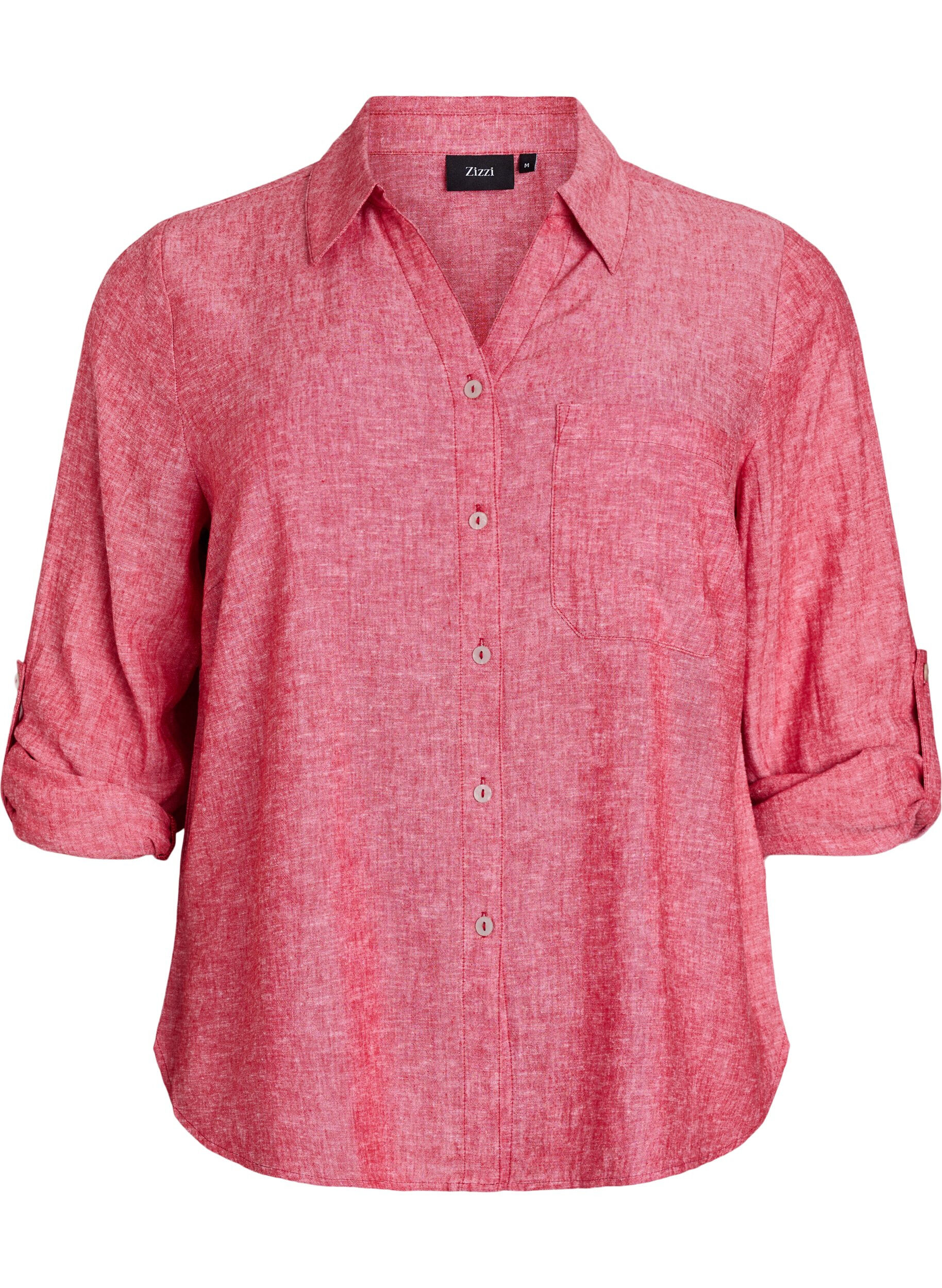 Zizzi Linnen en viscose shirt met 3/4 mouwen, Rood, Packshot image number 0