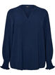 Blouse met smockmanchetten en V-hals, Blauw, Packshot image number 0