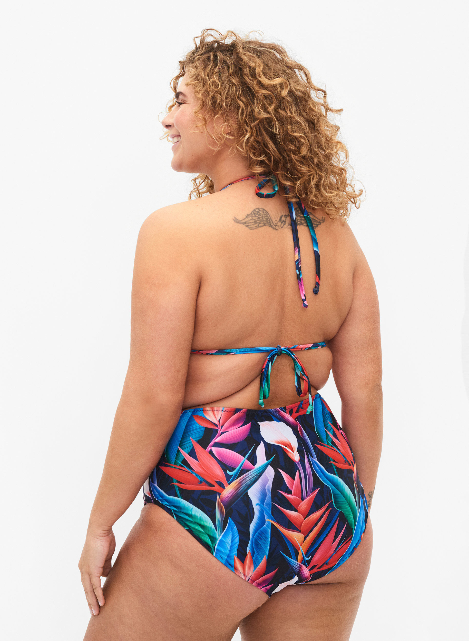 Zizzi Bikinibroekje met print en hoge taille, Blauw, Model image number 1