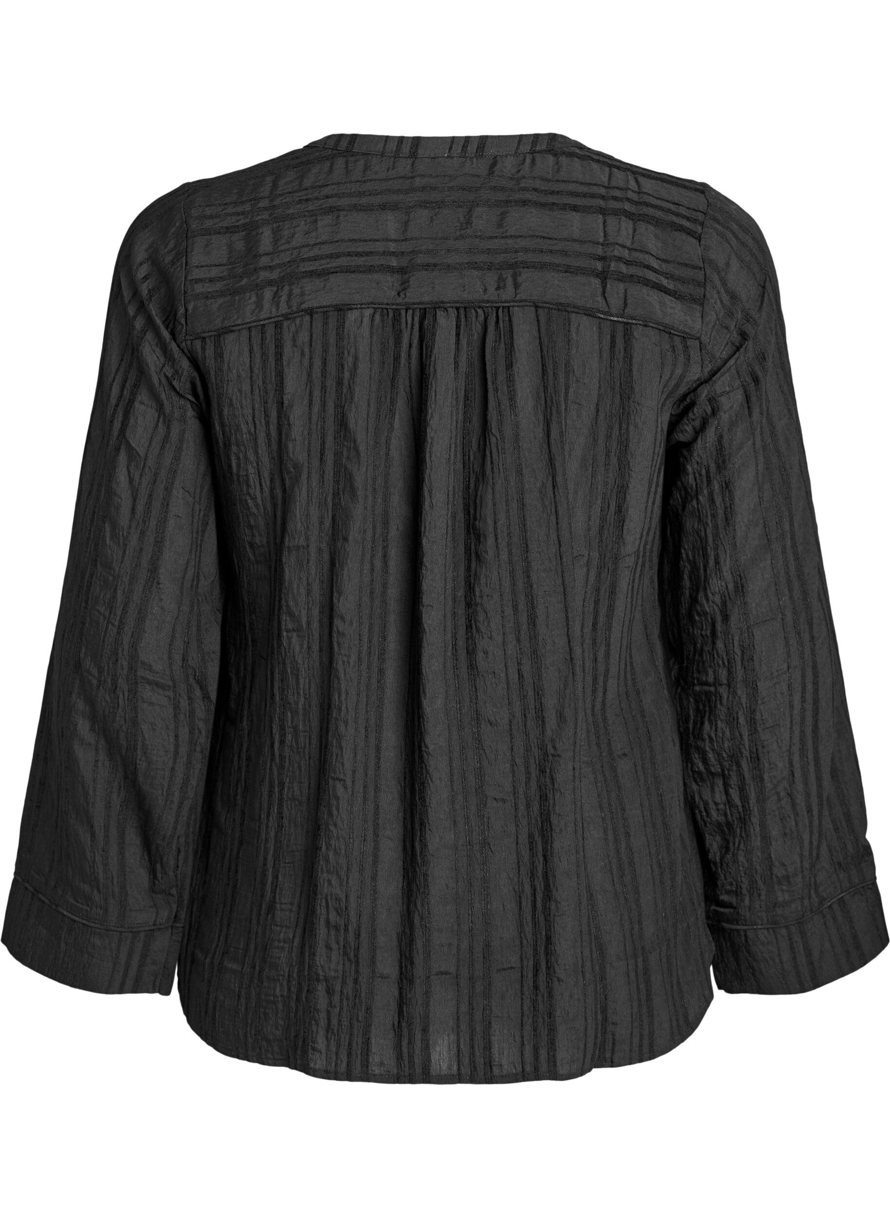 Zizzi Blouse met ton-sur-ton textuur en knopen, Zwart, Packshot image number 1