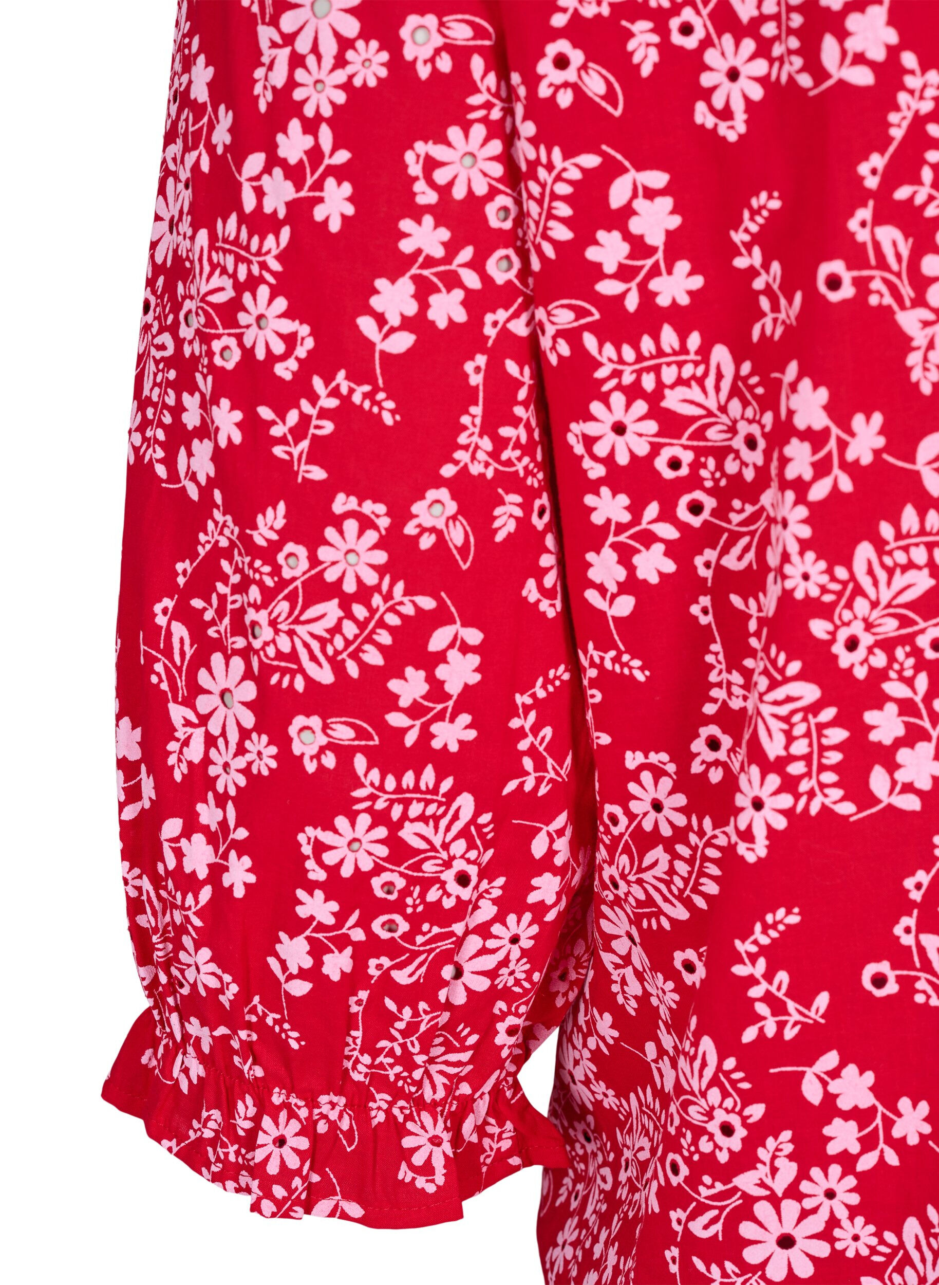 Zizzi Katoenen blouse met bloemenprint, Rood, Packshot image number 3