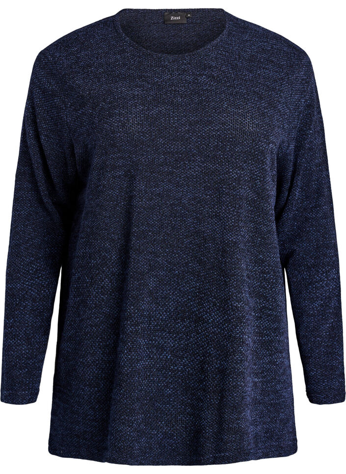 Blouse met lange mouwen en structuur, Blauw, Packshot image number 0