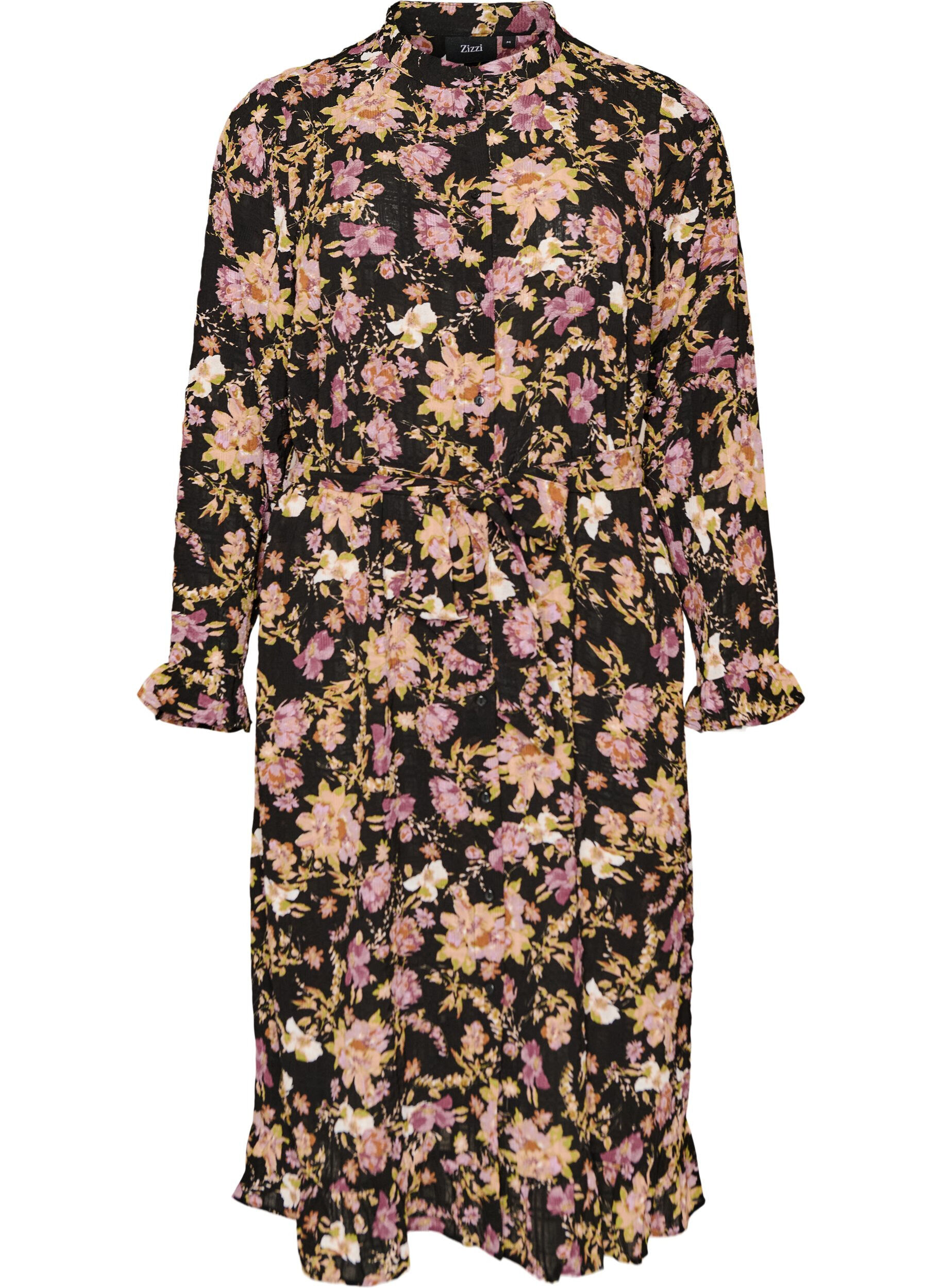 Midi-jurk met bloemenprint en afneembare strikceintuur