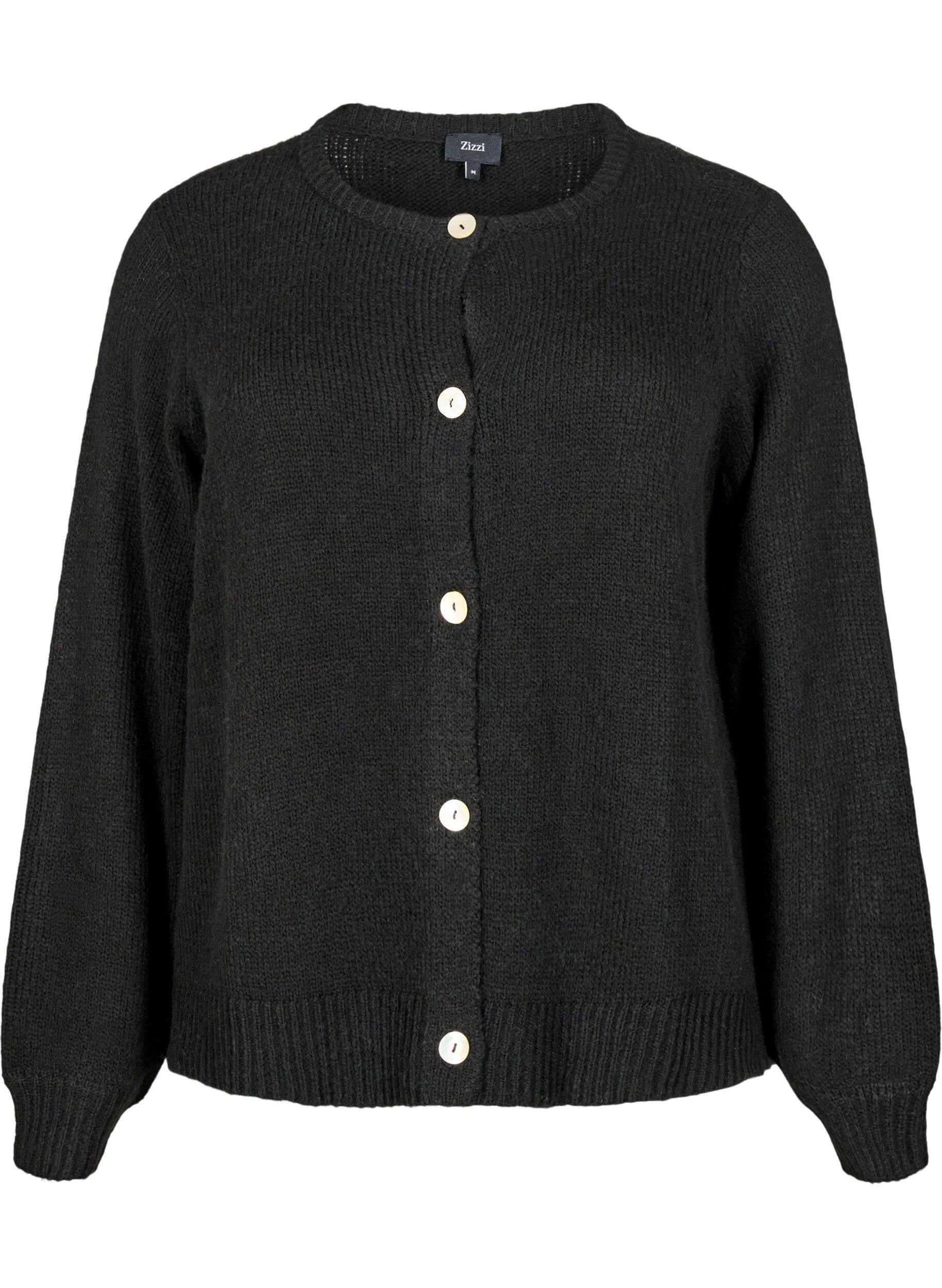 Zizzi Gebreide cardigan met wol en knoopsluiting, Black Solid, Packshot image number 0
