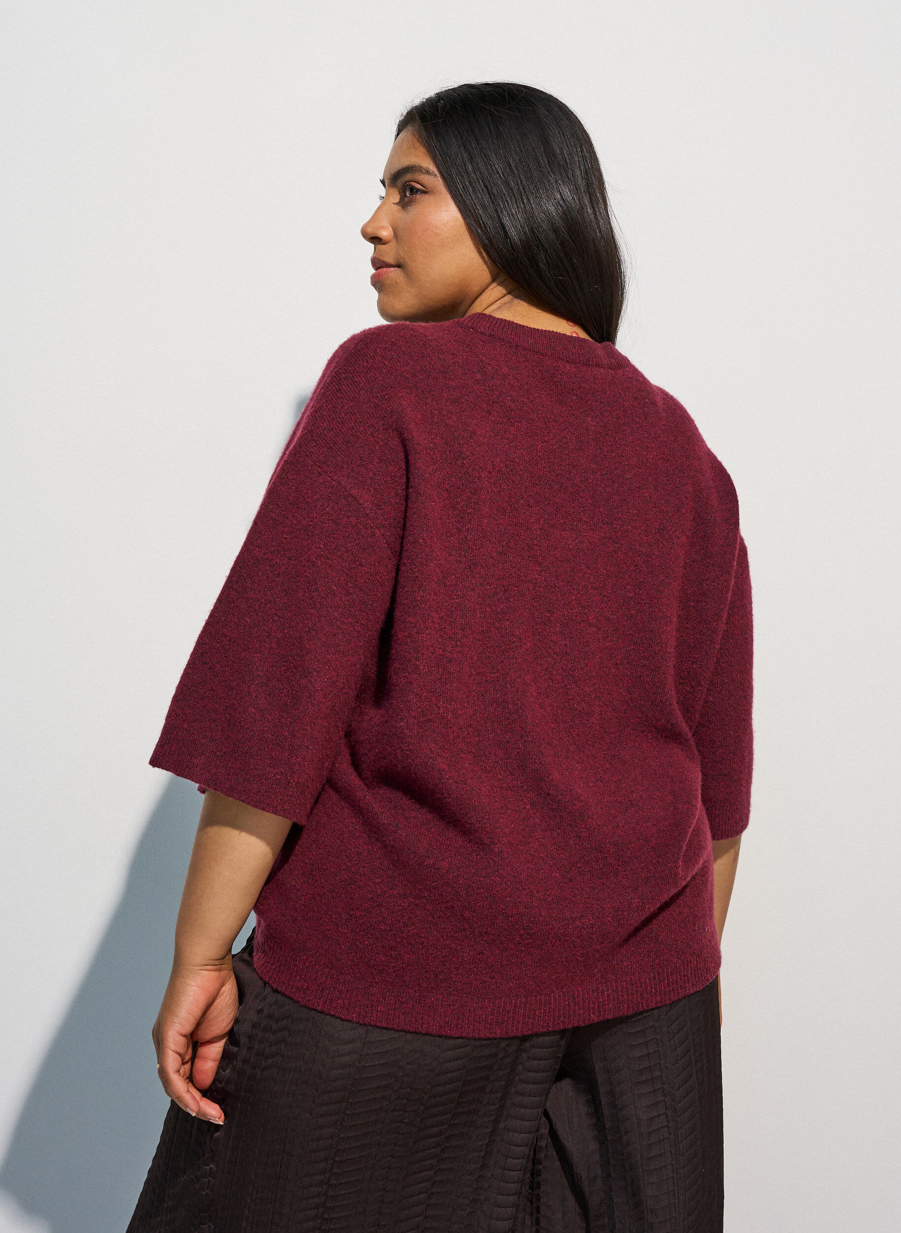 ZizziLos gebreide shirt met korte mouwen, Rood, Model image number 2