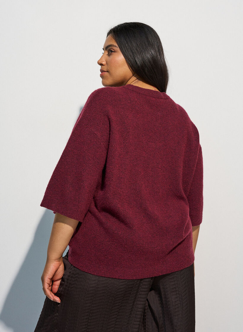Los gebreide shirt met korte mouwen, Rood, Model image number 2