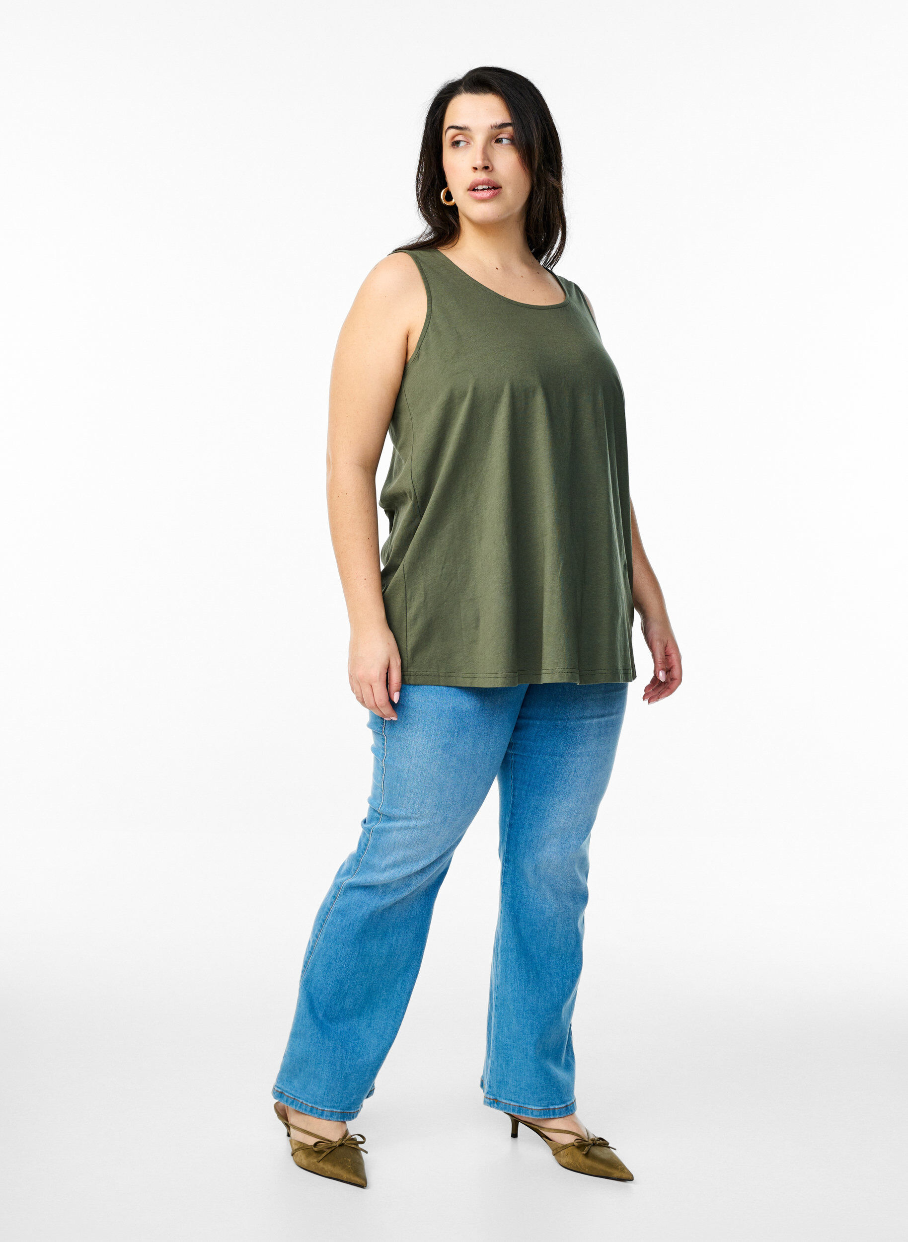 Zizzi Katoenen top met a-vorm, Groen, Model image number 1