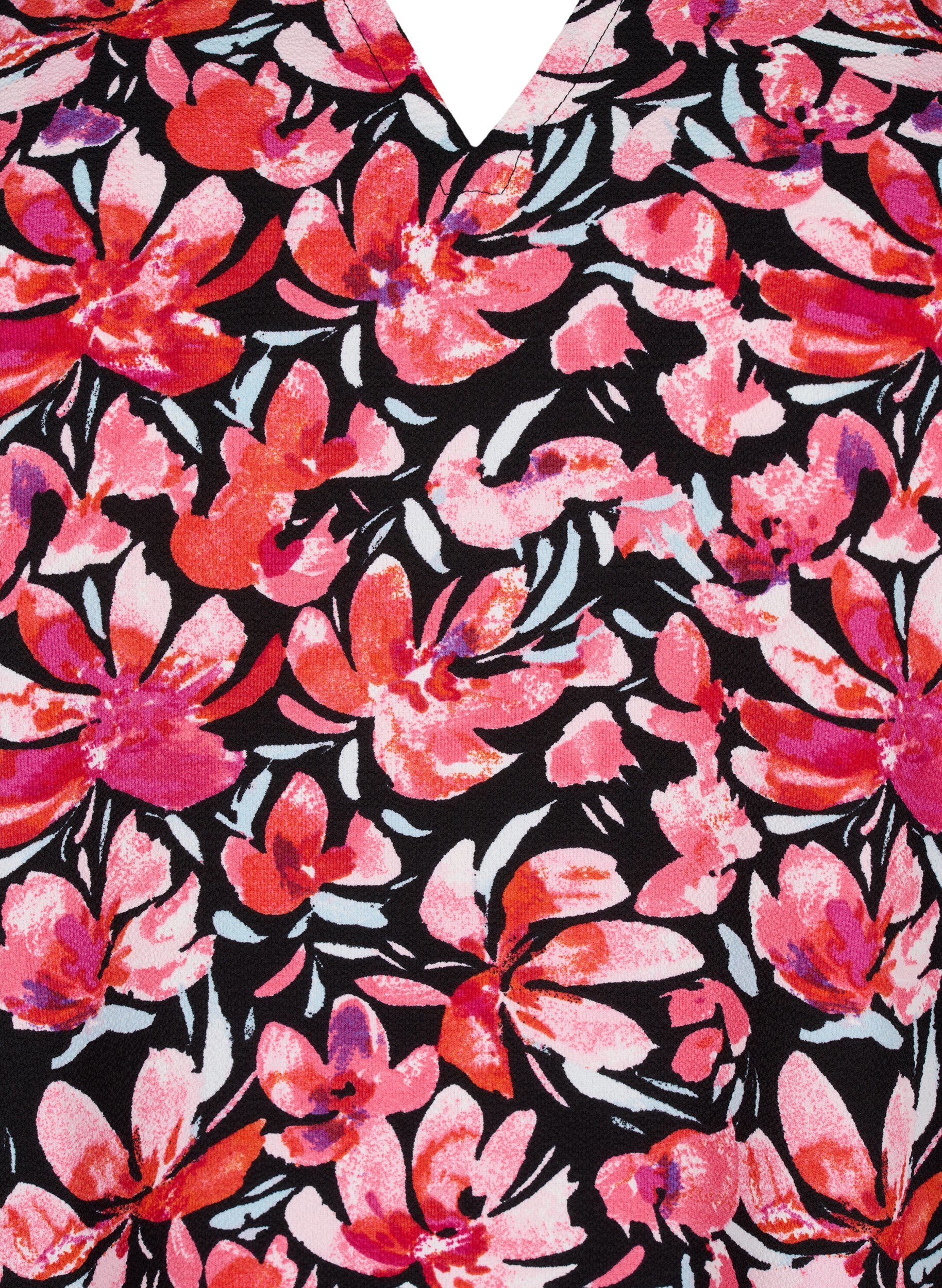 Zizzi  Blouse met V-hals en bloemenprint, Black Flower AOP, Packshot image number 2