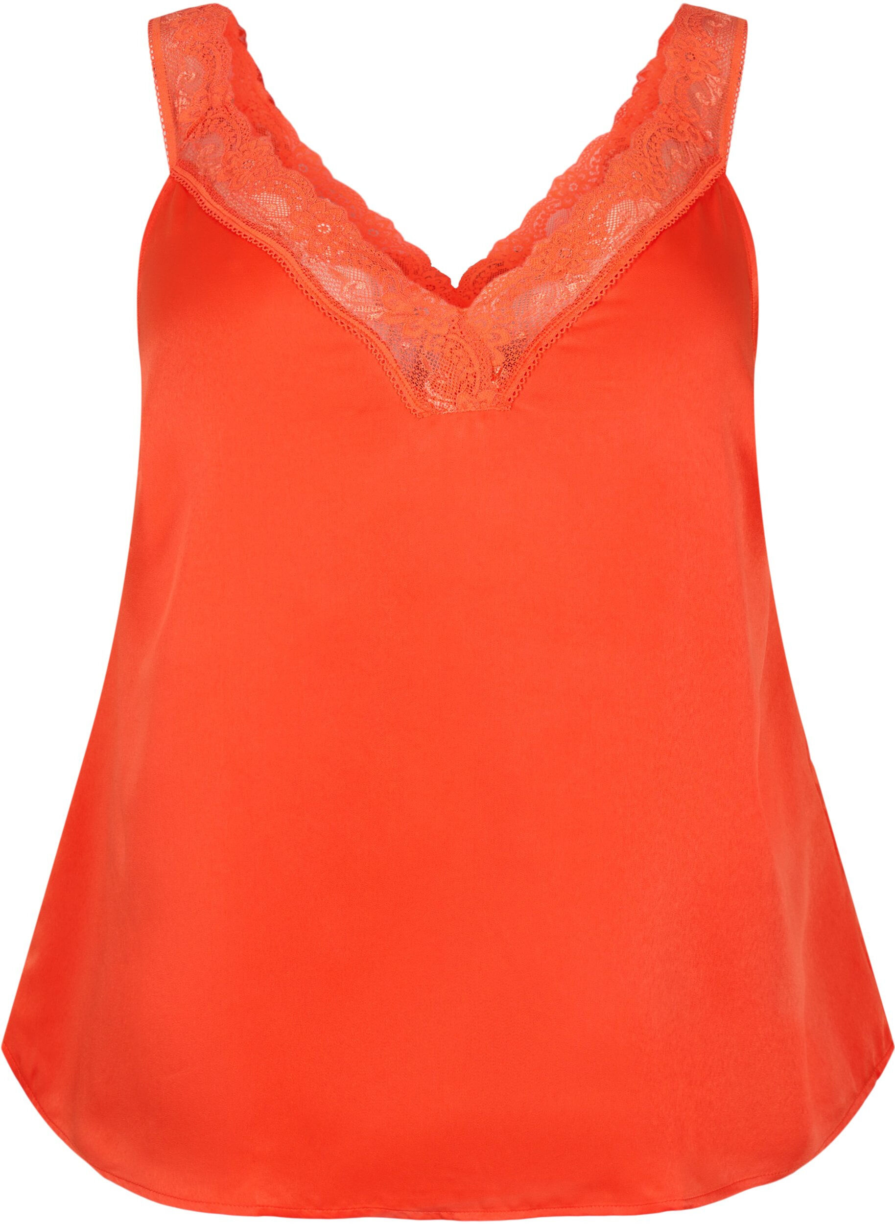 Zizzi FLASH - Top met V-hals en kanten rand, Orange.com, Packshot image number 0