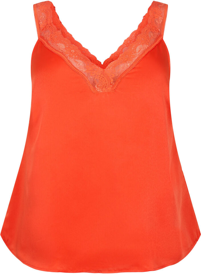 FLASH - Top met V-hals en kanten rand, Orange.com, Packshot image number 0