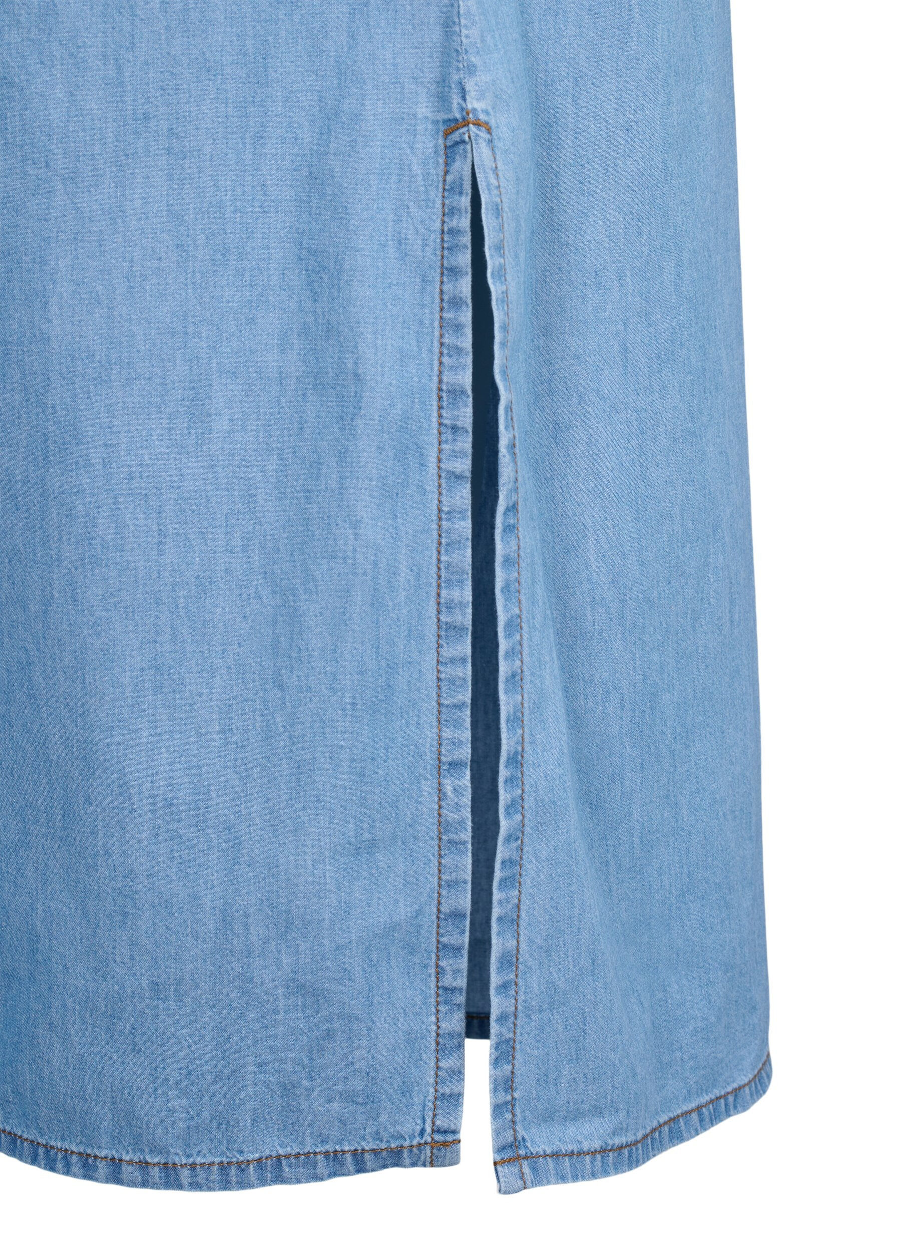 Zizzi Denim jurk met split en korte mouwen, Blue denim, Packshot image number 3