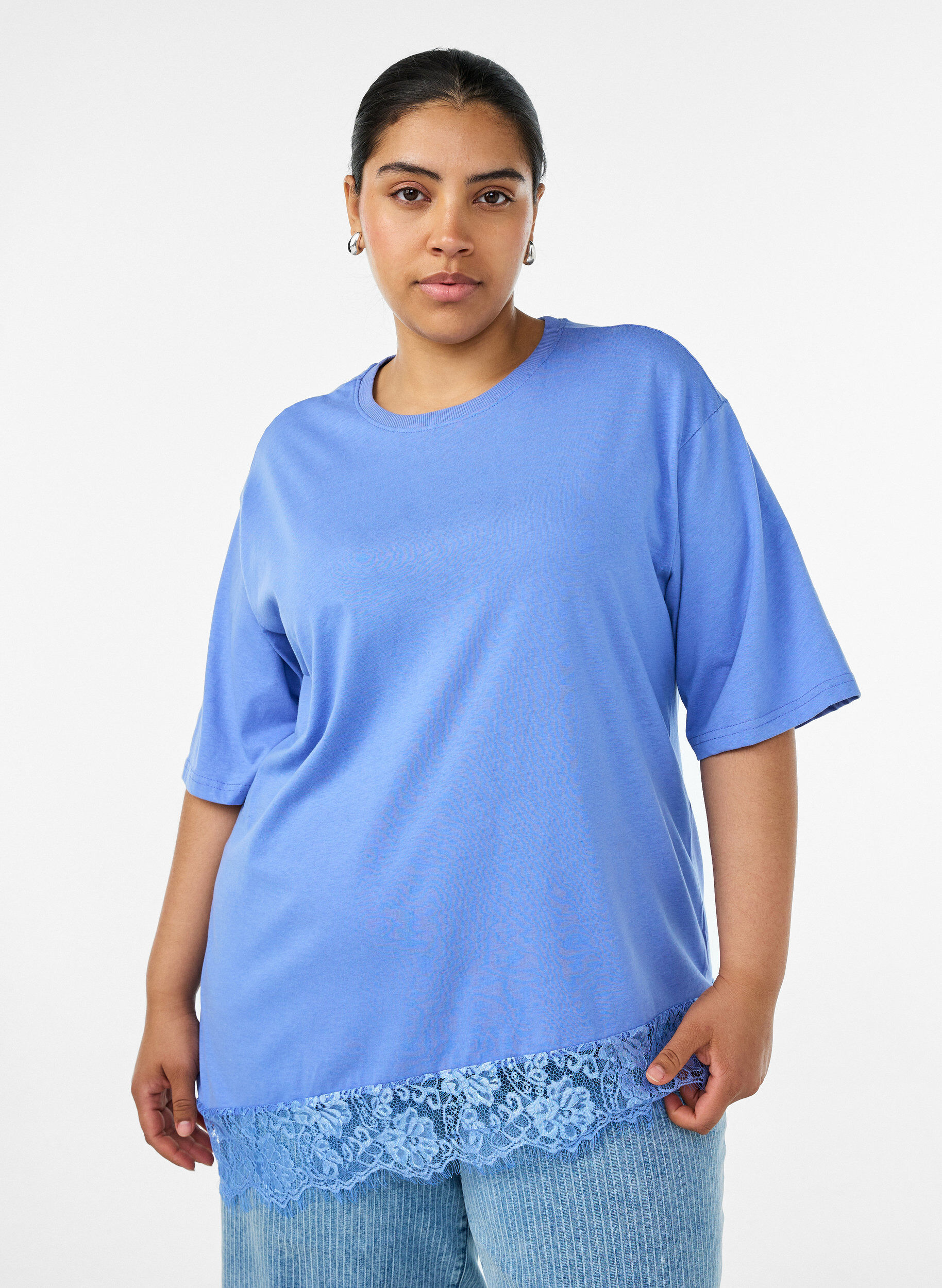 T-shirt met asymmetrische kanten zoom, Paars, Model