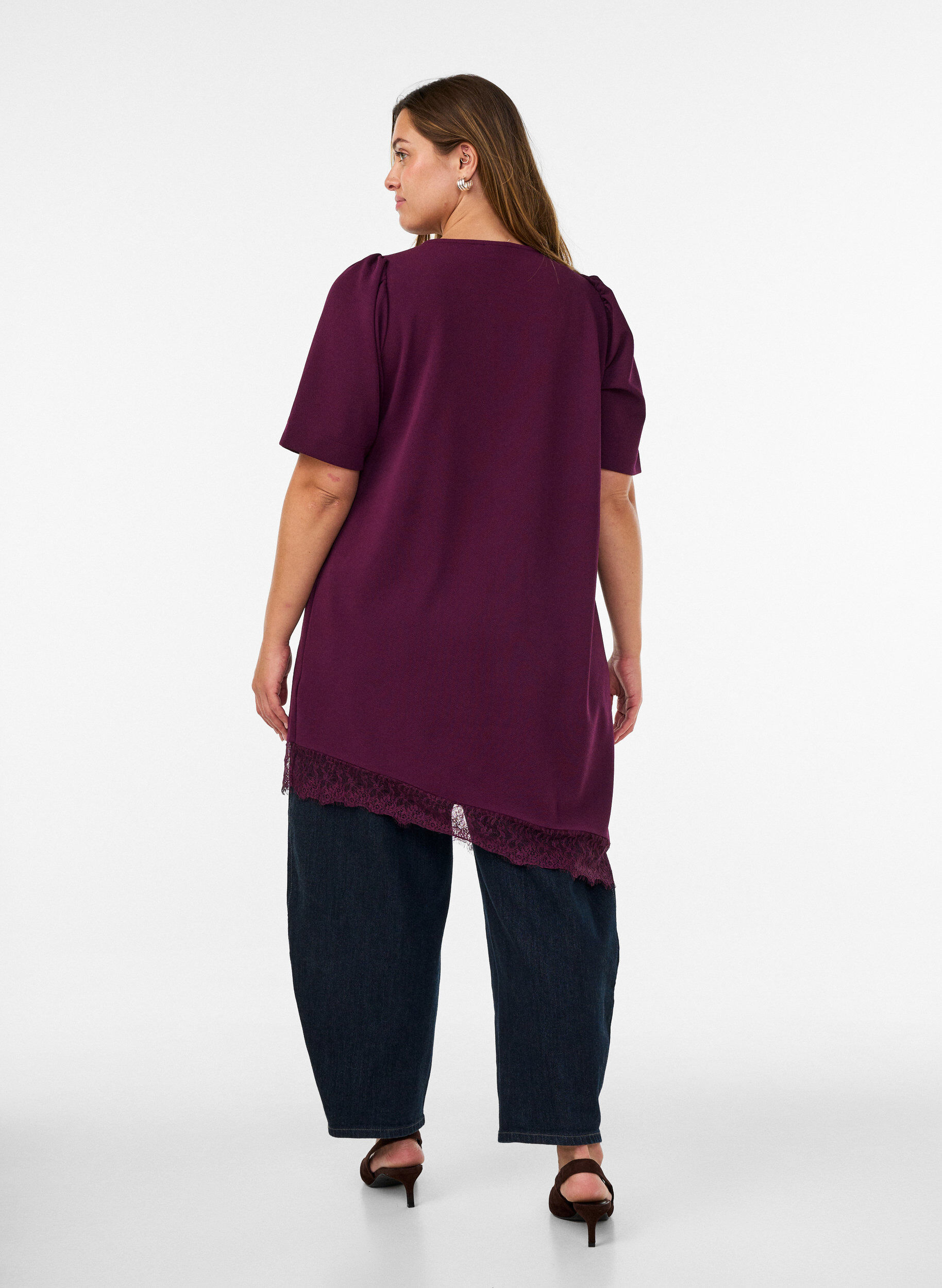 ZizziTuniek met asymmetrische kanten rand, Paars, Model image number 2