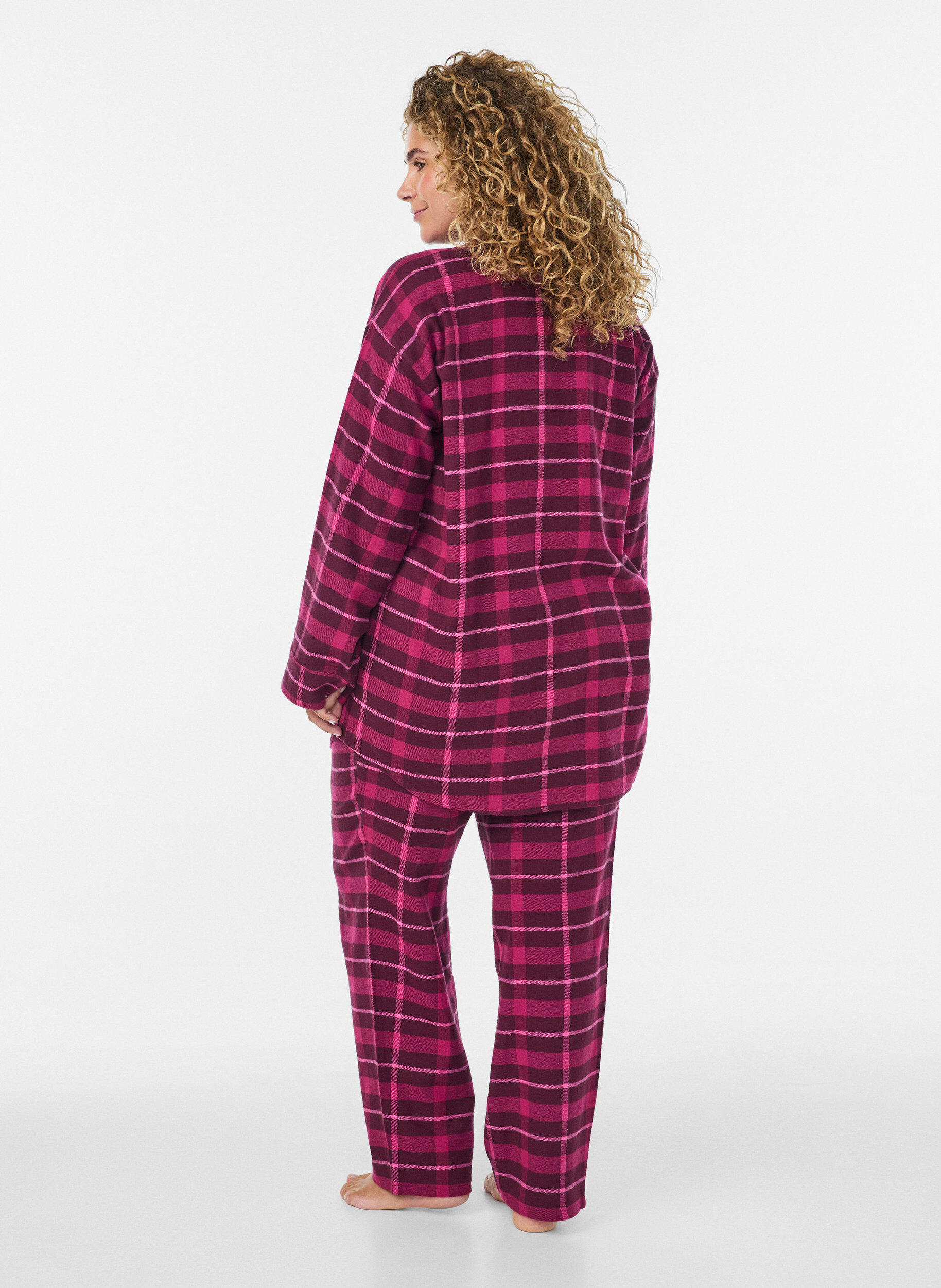 ZizziGeruite katoenen pyjamashirt met lange mouwen, Rood, Model image number 2