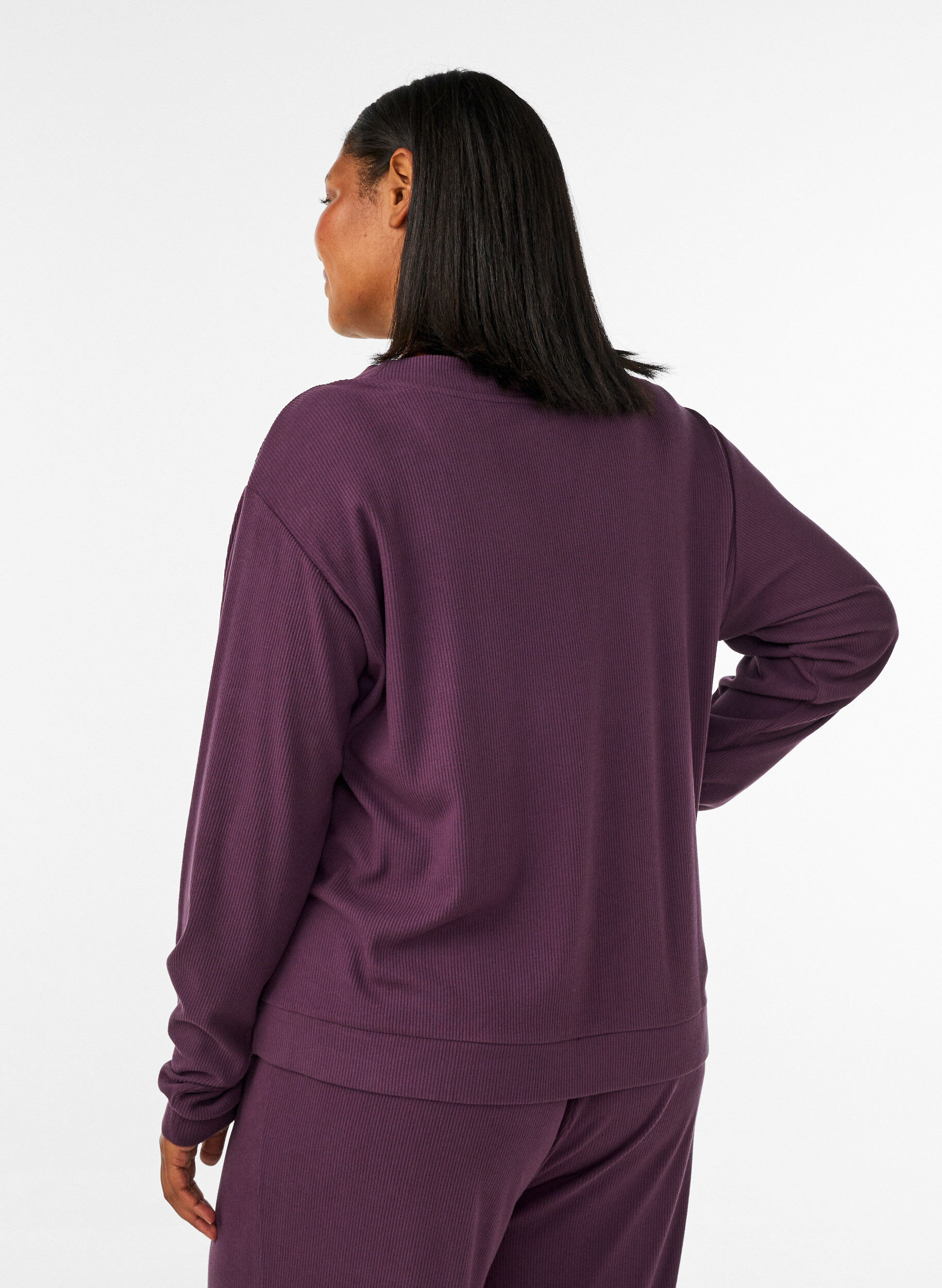 ZizziGeribd jersey vest met V-hals, Paars, Model image number 2